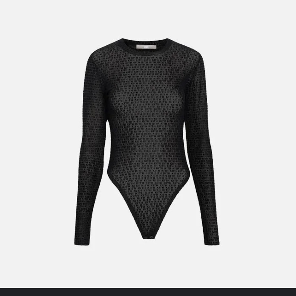 kith women black elyse mesh long sleeve bodysuit